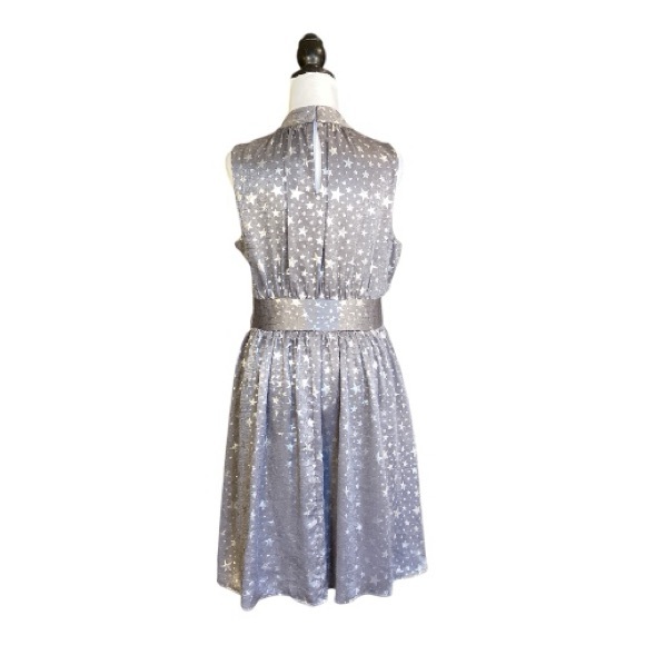 ModCloth Grey Velvet Metallic Silver Stars High Neck A-Line Dress Size M - Picture 3 of 10
